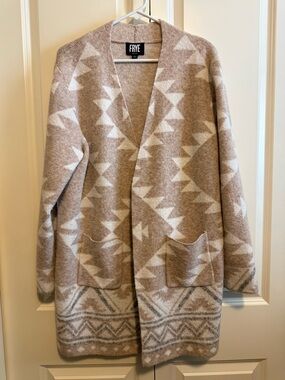 FRYE Taupe & Ivory Geometric Knit Cardigan